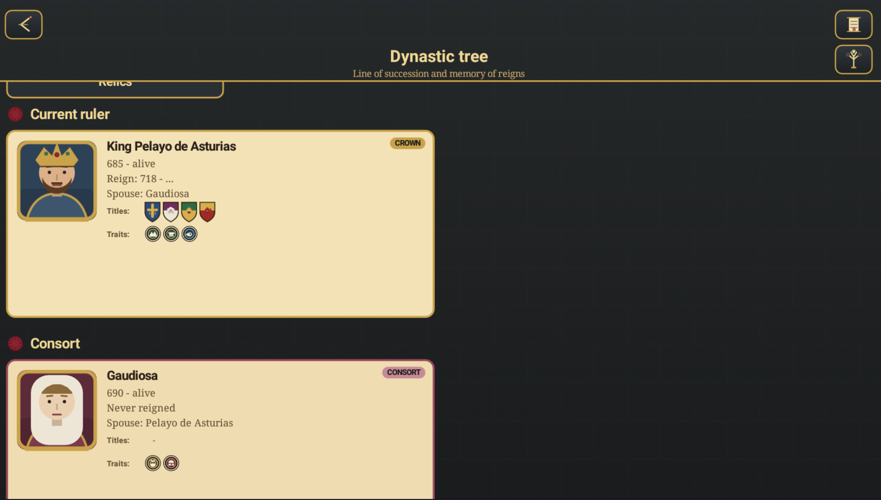 Tablet dynastic tree screenshot